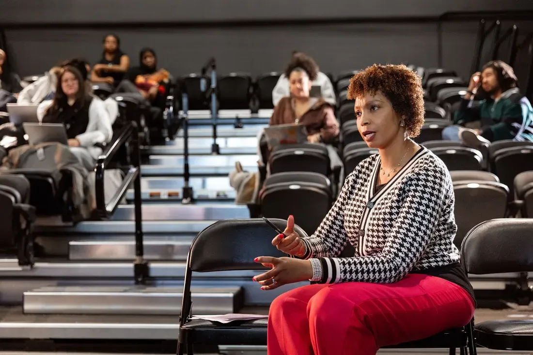 Tanisha Jackson talking to a class.